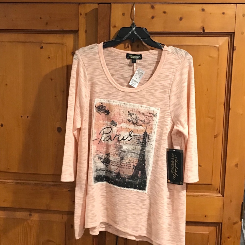 NWT 3/4 sleeves pink tee 1X